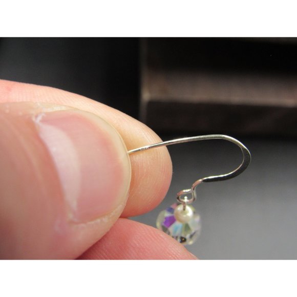 Sterling Silver Faceted Clear Colorful Crystal Earrings - Picture 3 of 5